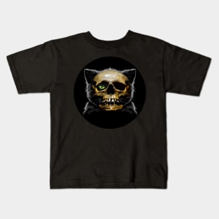 cat wearing skull mask Kids T-Shirt